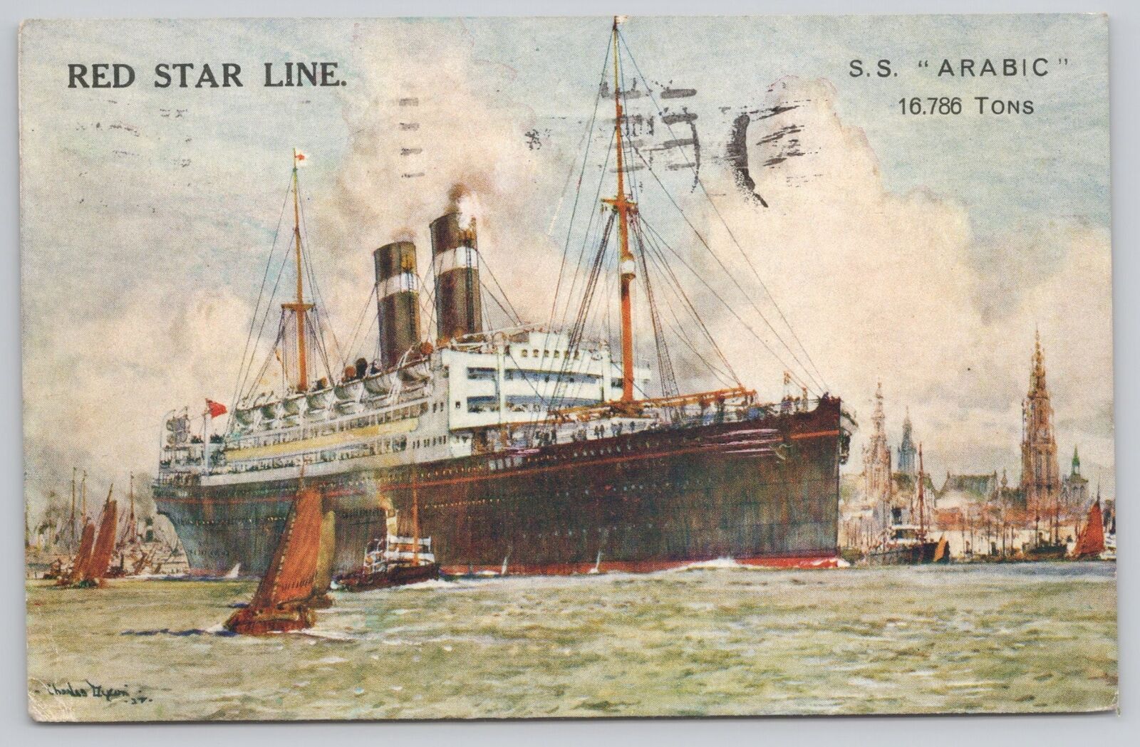 Postcard Red Star Line S. S. Arabic Steamship ca.1927