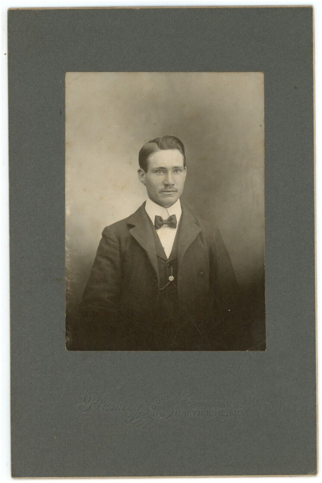 Circa 1880\'S Cabinet Card Handsome Man Mustache Suit Tie Plumley Baltimore, MD