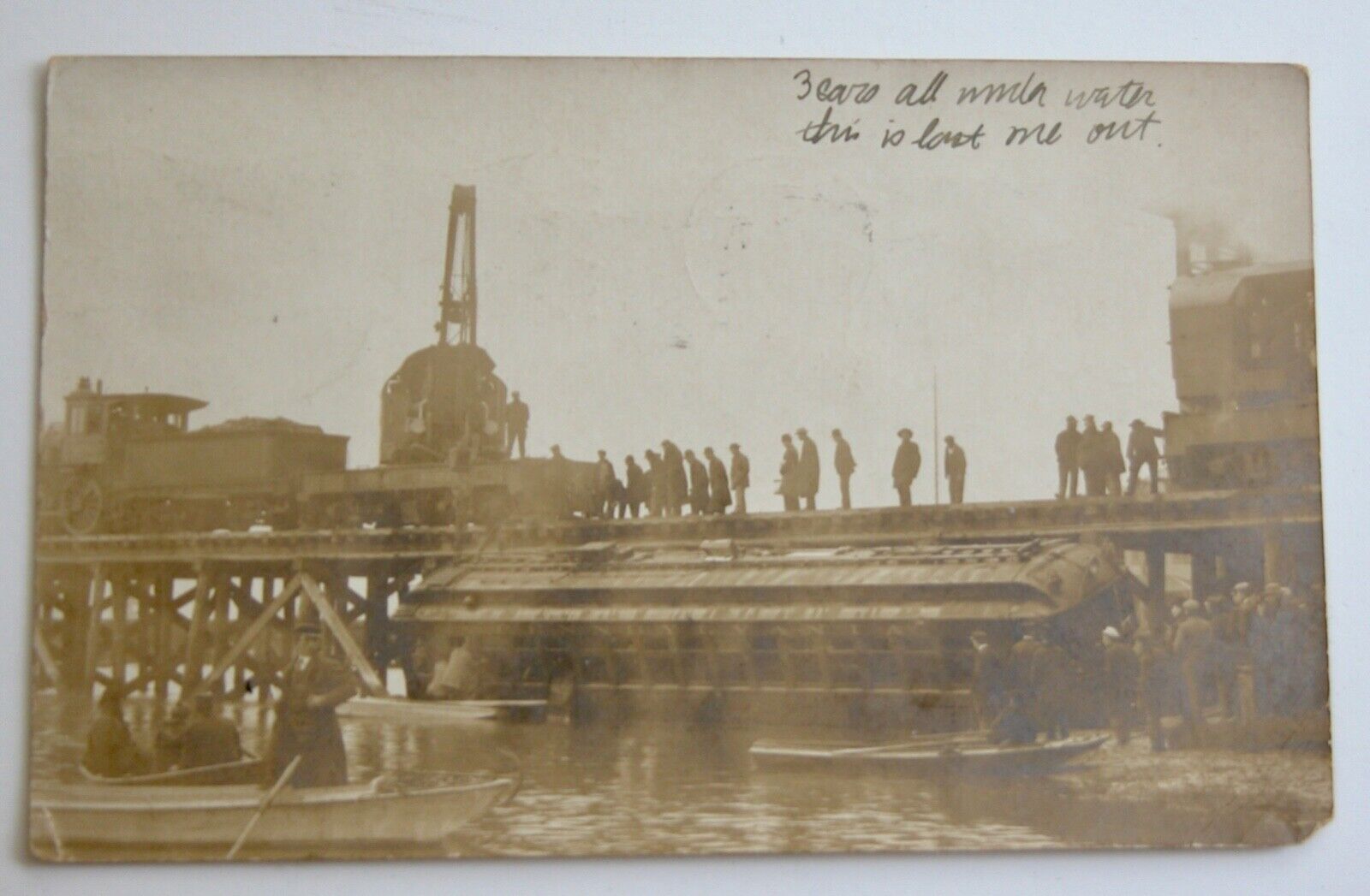 1906 Real Photo Train Wreck Atlantic City NJ LAST TRAIN CAR OUT OF WATER