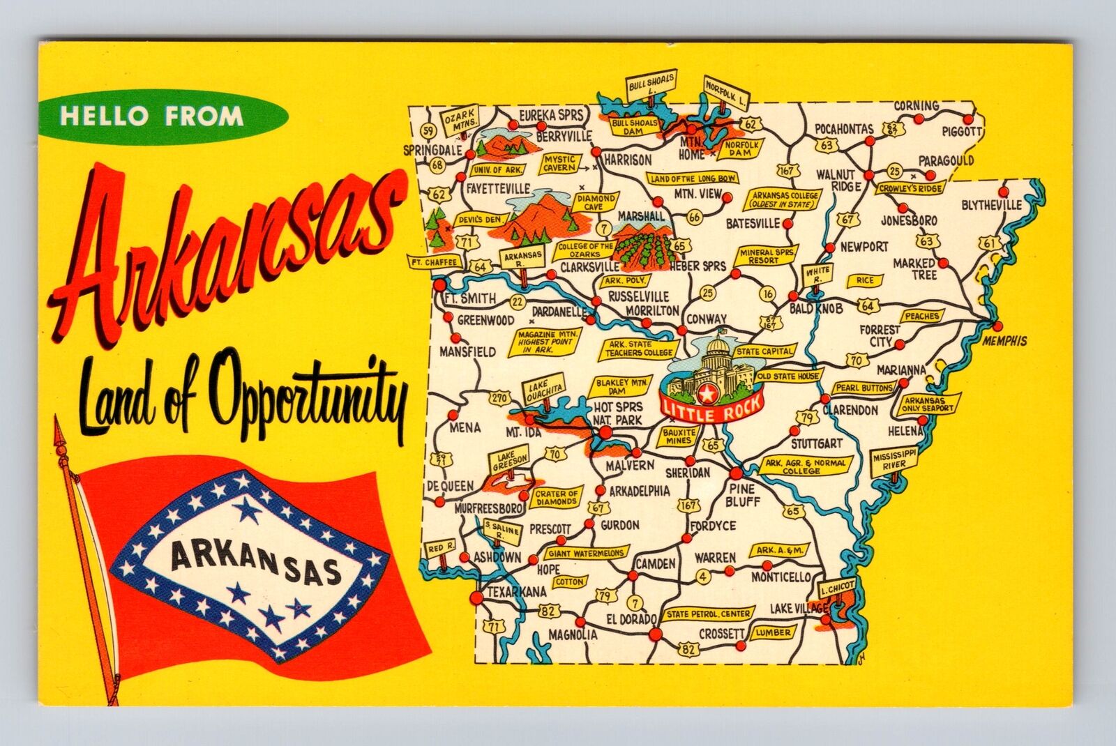 AR-Arkansas, General Greetings Landmarks Antique, Vintage Souvenir Postcard