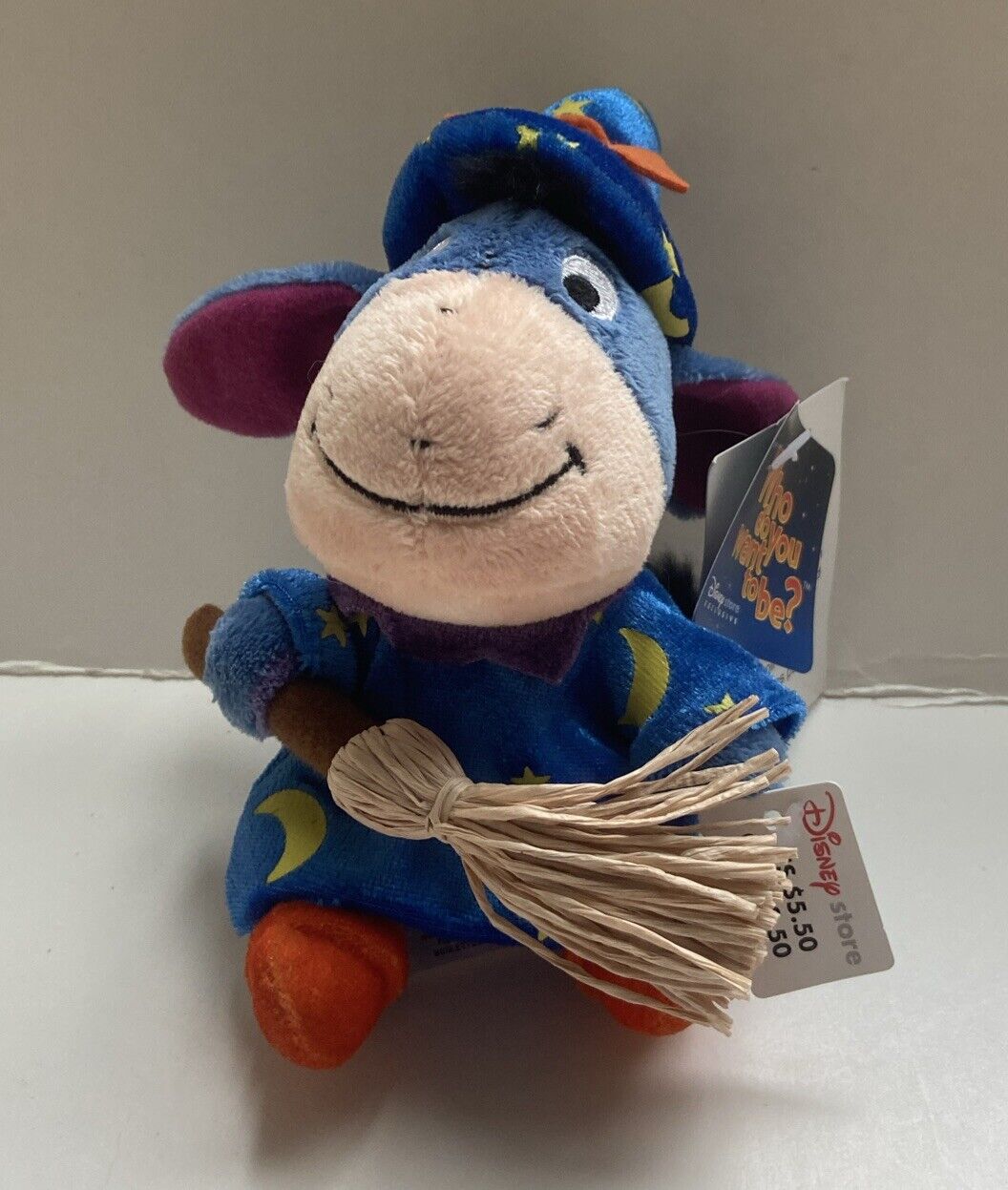 Disney Store Eeyore with Broom Plush Bean Bag Sorcerers Apprentice With Tags