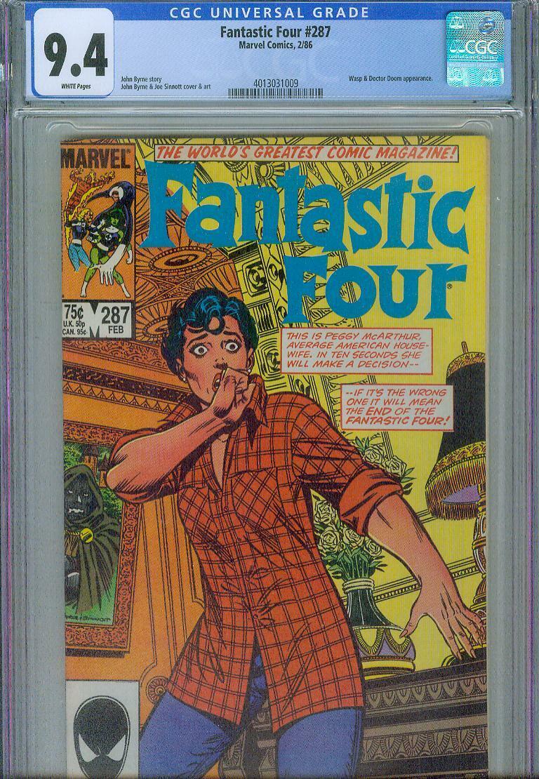 FANTASTIC FOUR #287 CGC 9.4, 1986, WASP & DOCTOR DOOM APPEARANCE, NEW CASE
