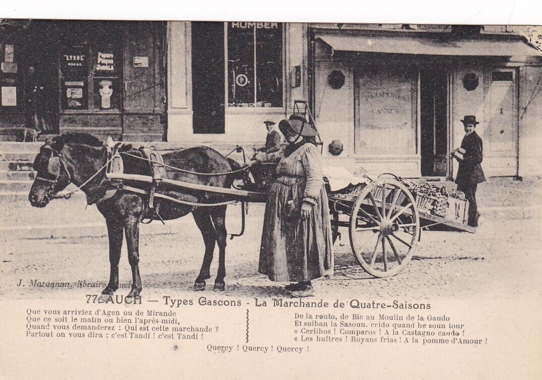 Auch, Gascony,FR,Vintage, Woman Seasonal Vendorwith Her Horse & Cart, Unused
