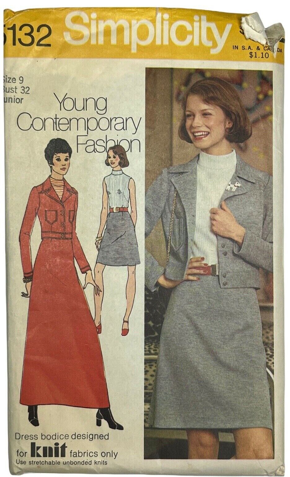Vintage 1972 Simplicity Pattern 5132 Juniors Dress Jacket Size 11 Cut Complete