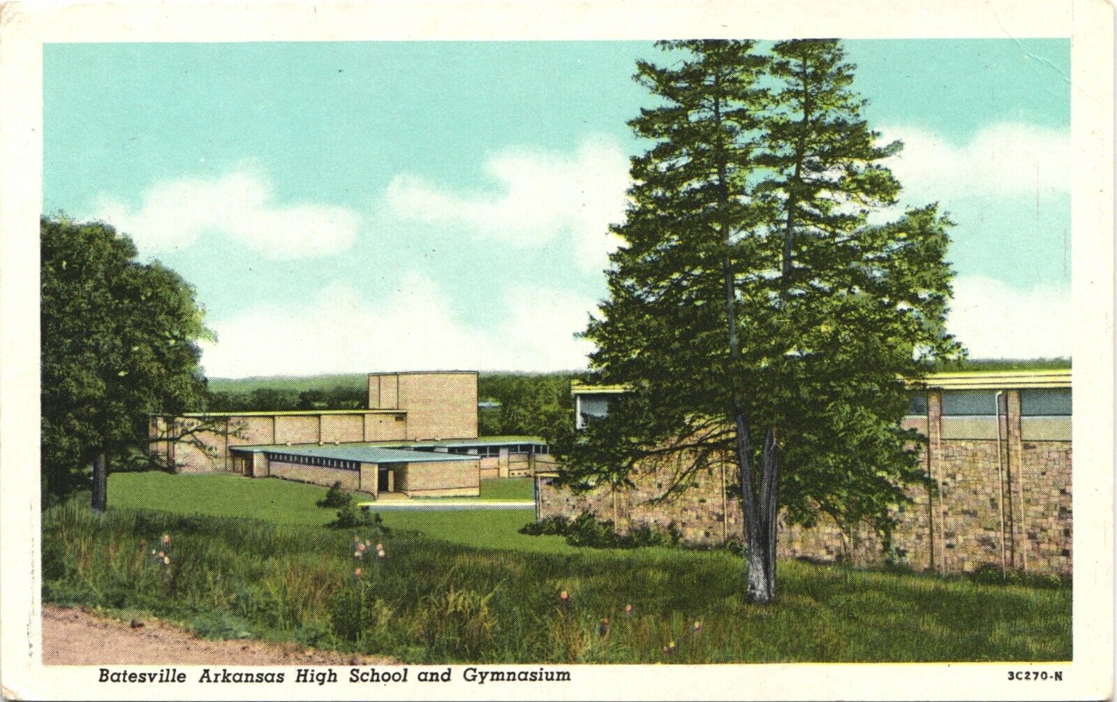 BATESVILLE ARKANSAS HIGH SCHOOL & GYM original vintage postcard c1950 AR
