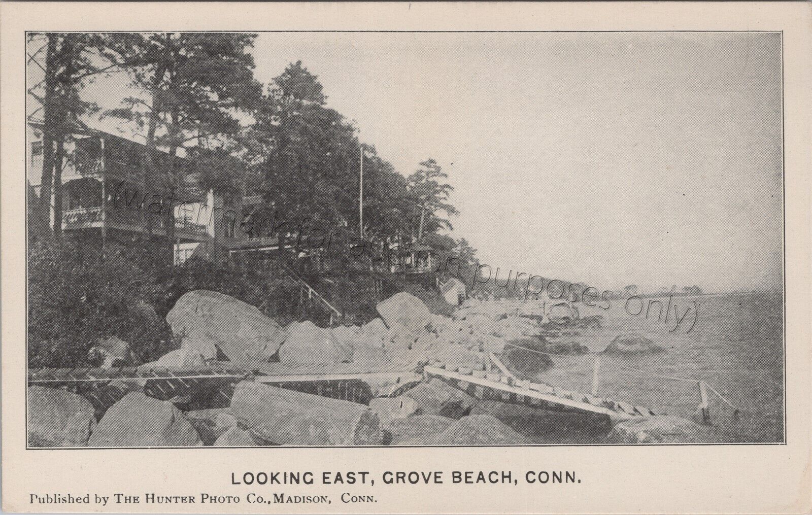 Westbrook, CT(?) Grove Beach Looking East - vintage unused Connecticut Postcard