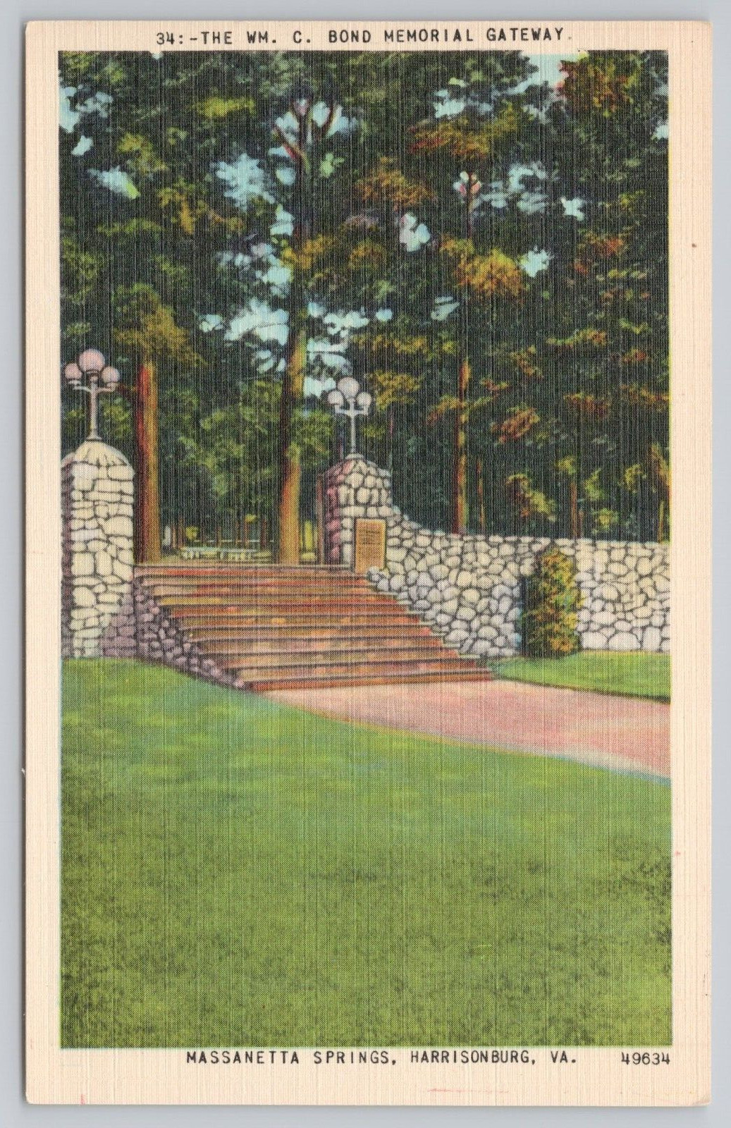 Postcard WM C Bond Memorial Gateway, Massanetta Springs, Harrisonburg, Virginia