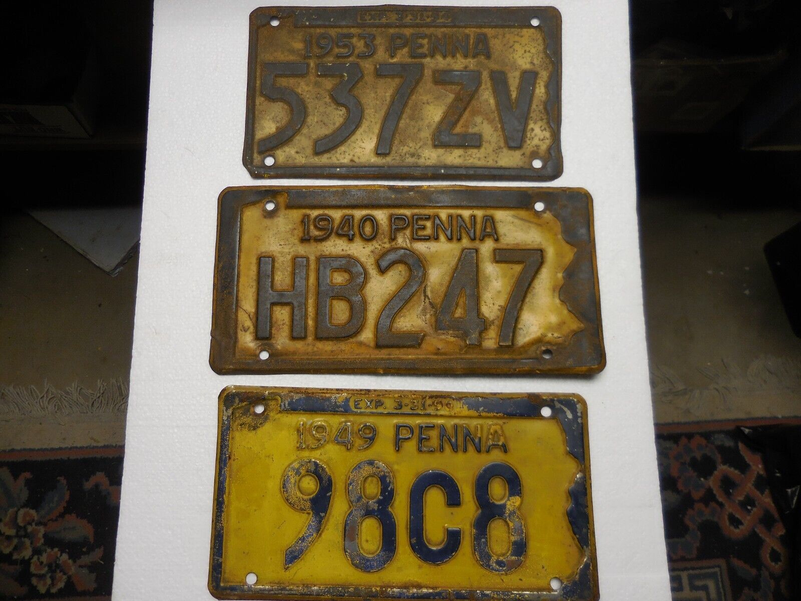 {3} PA.~ Penna. VINTAGE License Plates 1940+1949+1953~Patina/rusty  EXPIRED