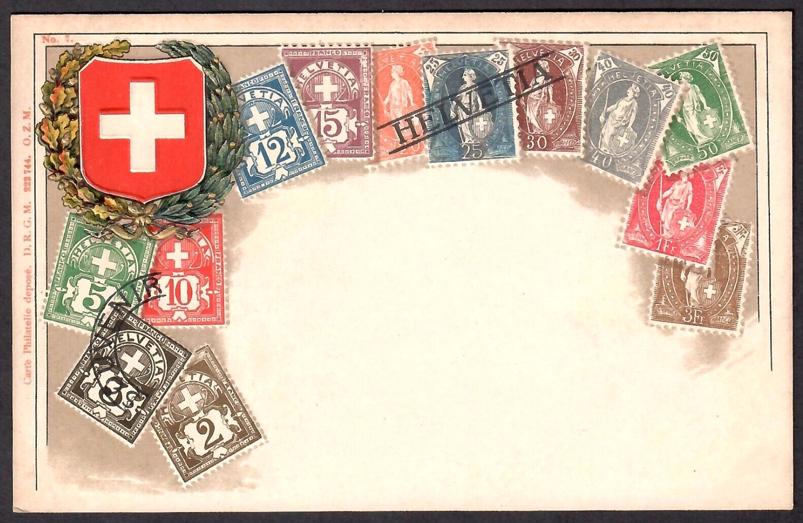 Switzerland Postcard Unused, Ottmar Zieher Series No. 7 Stamps of Late 1800s