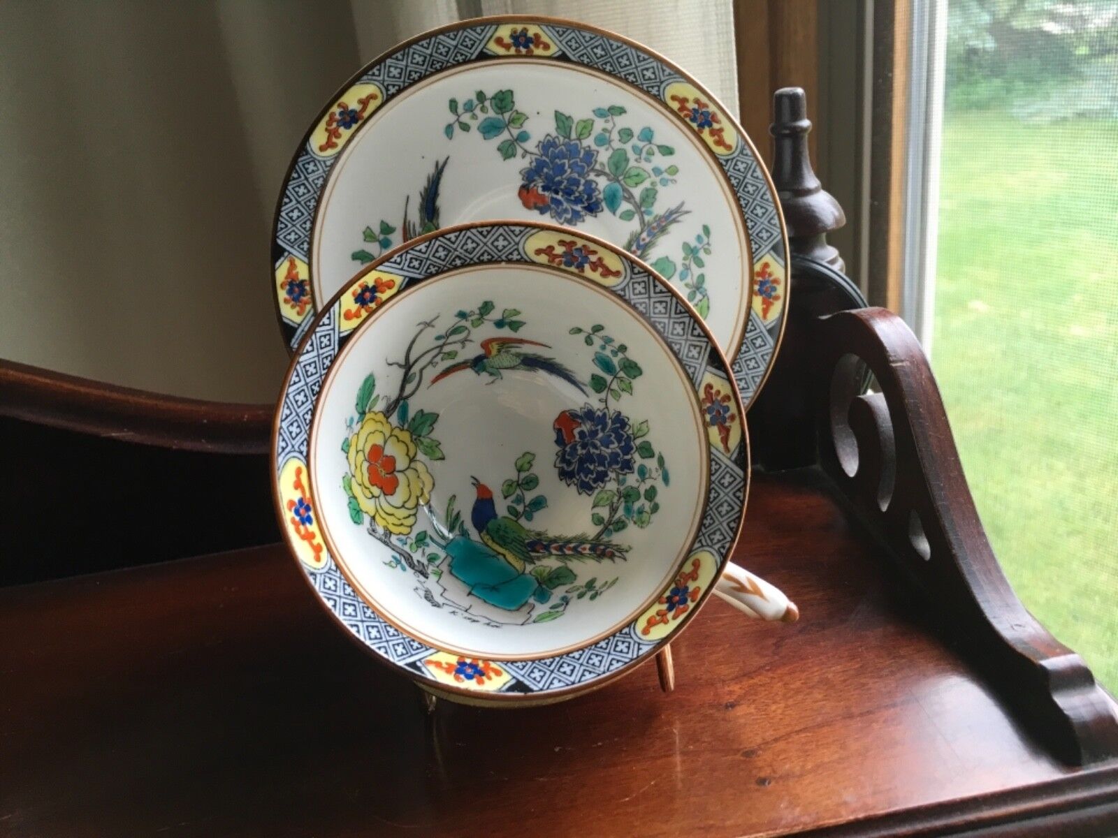 Paragon Birds Repo old Chinese K’omg Hsi  China Tea Cup & Saucer Double Warrant