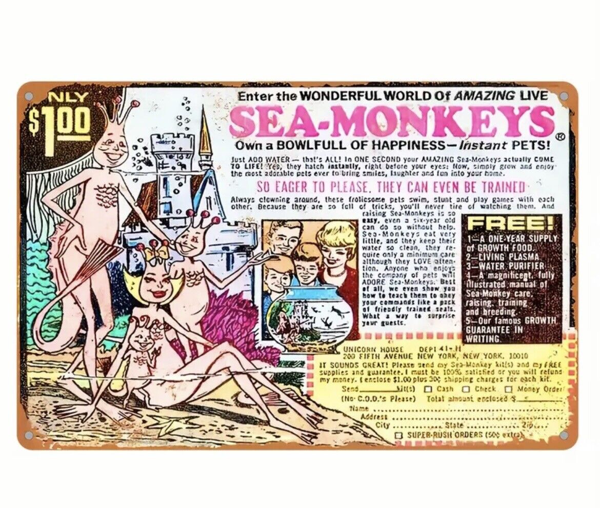 Metal Sign - Sea Monkeys Comic Book Ad - Vintage Look Reproduction 12x8inch