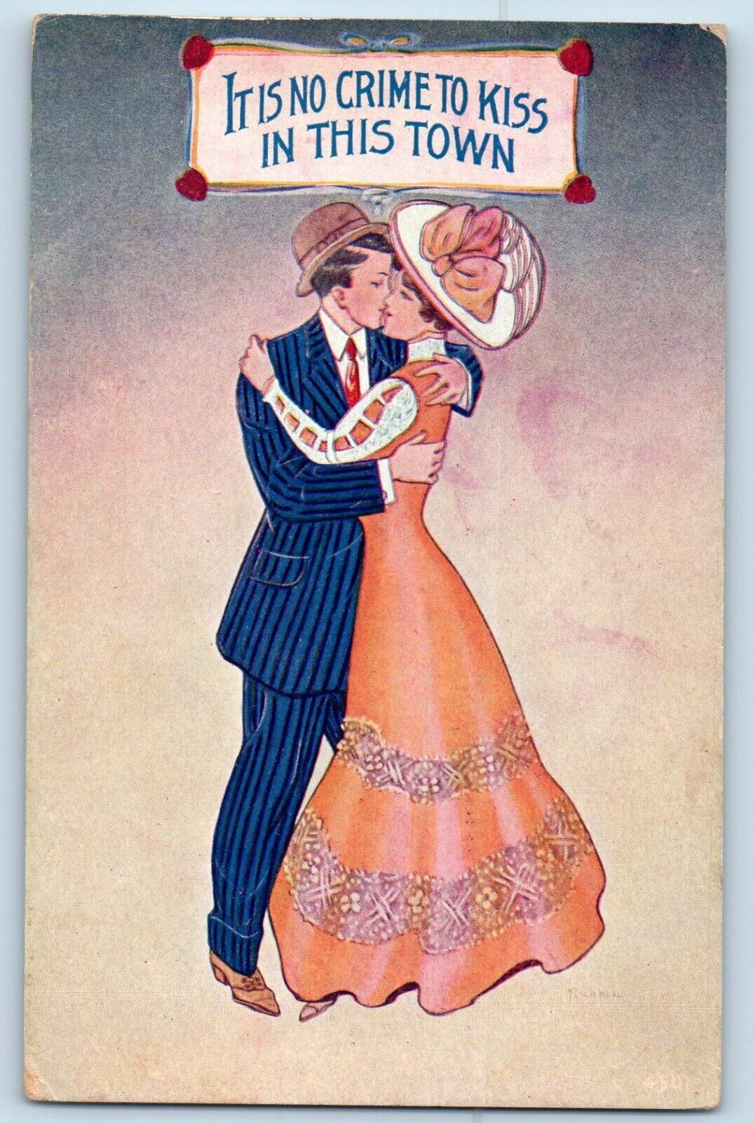 Tyrrell Signed Postcard It Is No Crime To Kiss In This Town Couple Romance