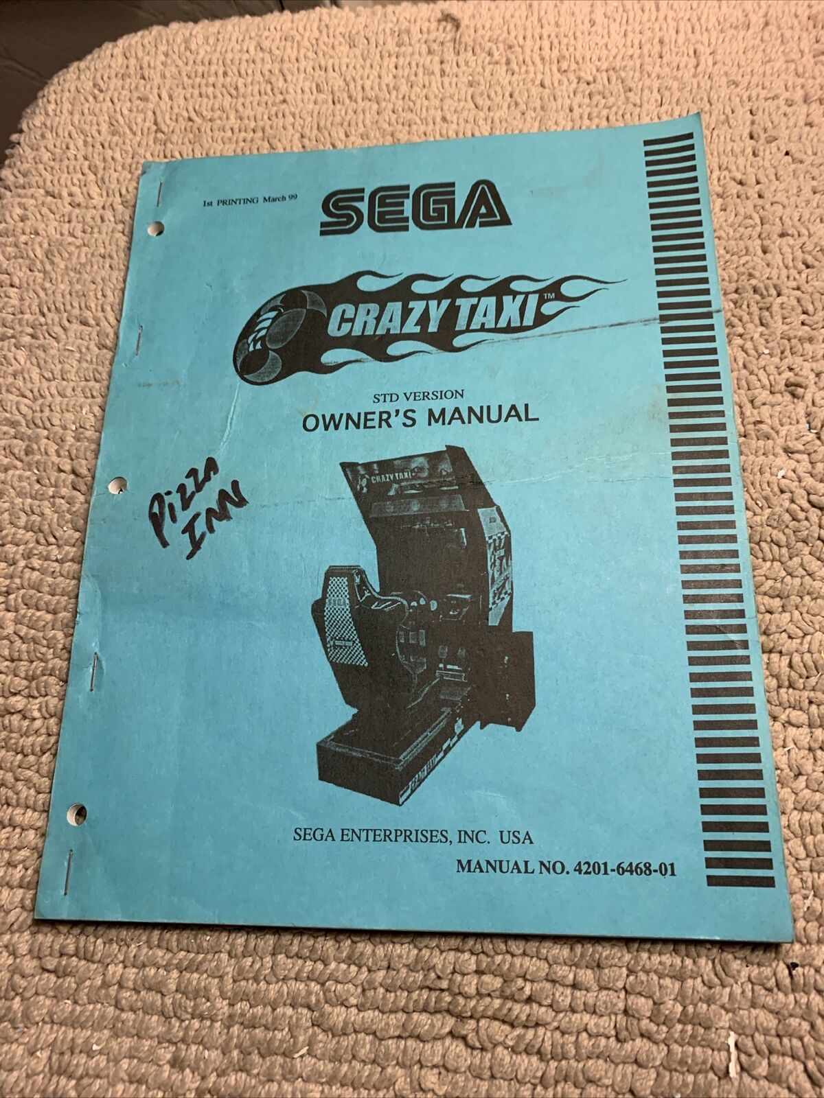 Original Crazy Taxi Sega Arcade  Video game Manual