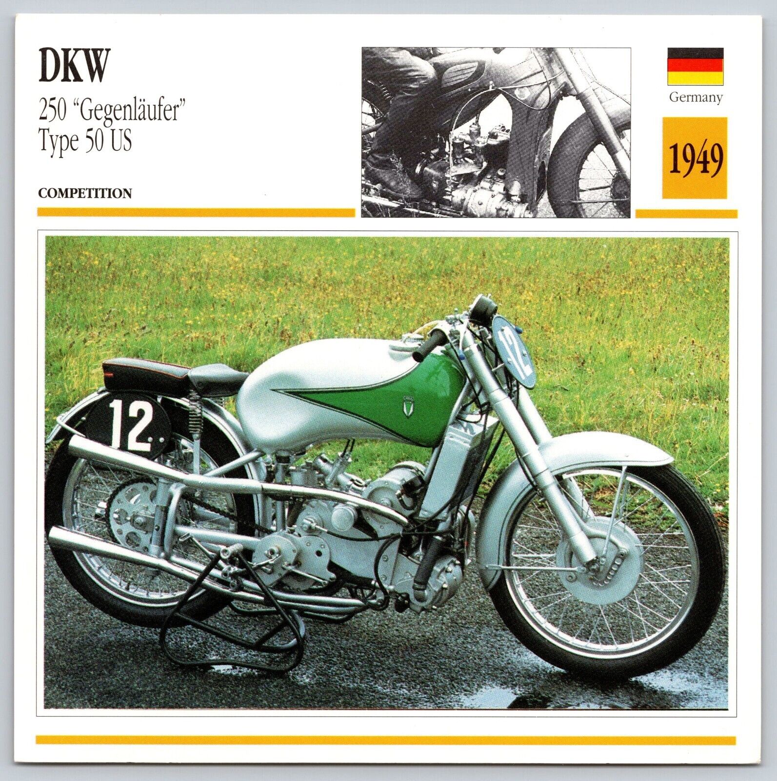 DKW 250 Gegenlaufer Type 50 US 1949 Germany Edito Service Atlas Motorcycle Card
