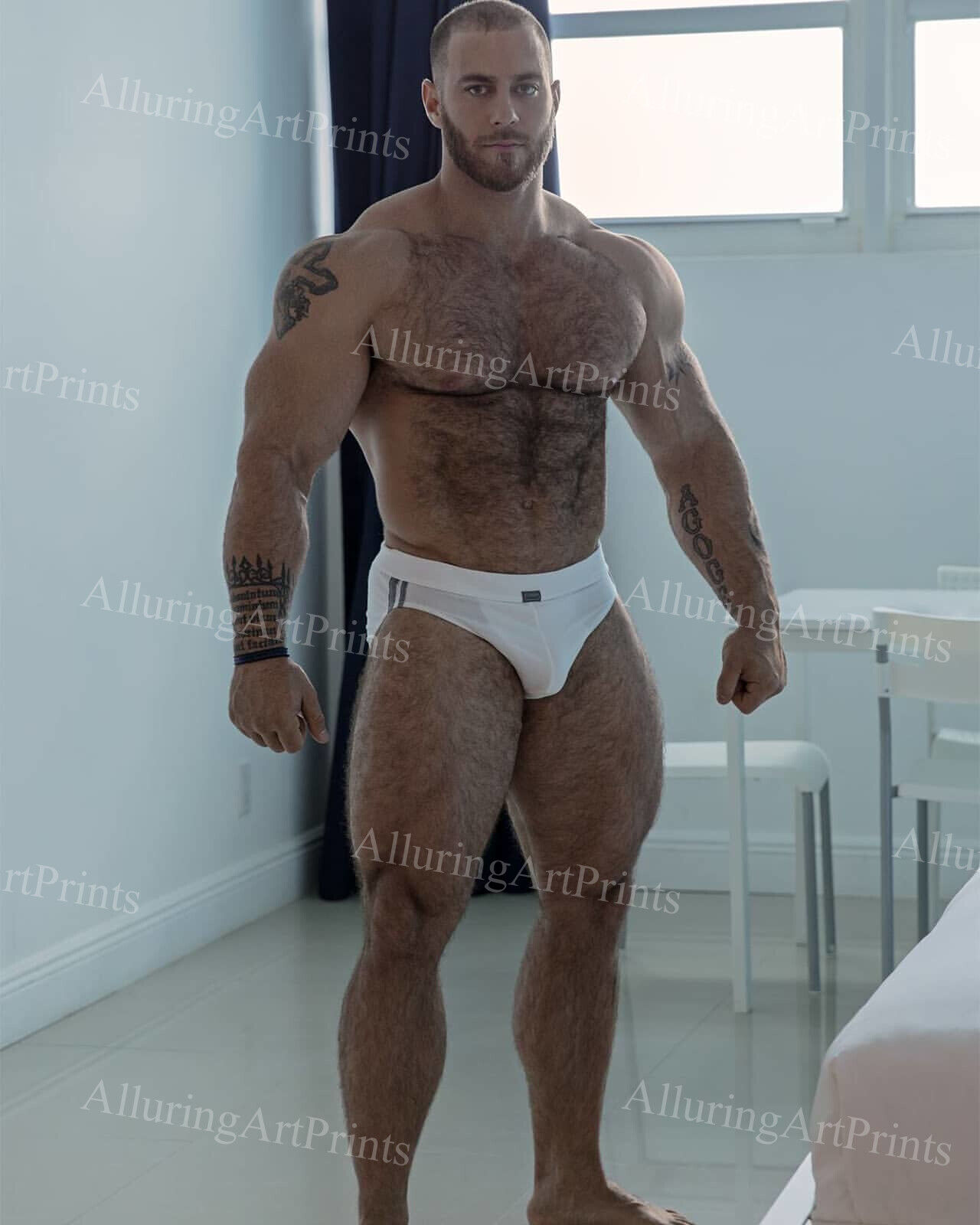 8x10 Male Model Photo Print Muscular Handsome Hairy Shirtless Husky -NN55