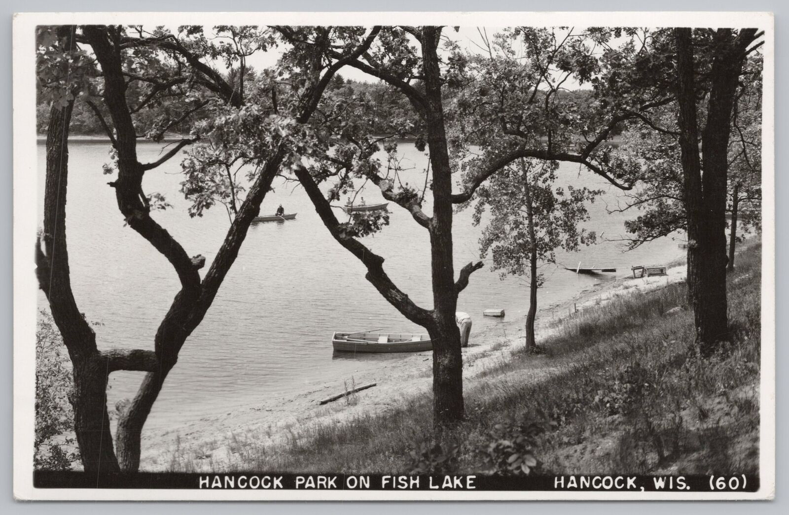 Hancock WI~Hancock Park On Fish Lake~Boats On Shore~In Water~Real Photo PC~RPPC