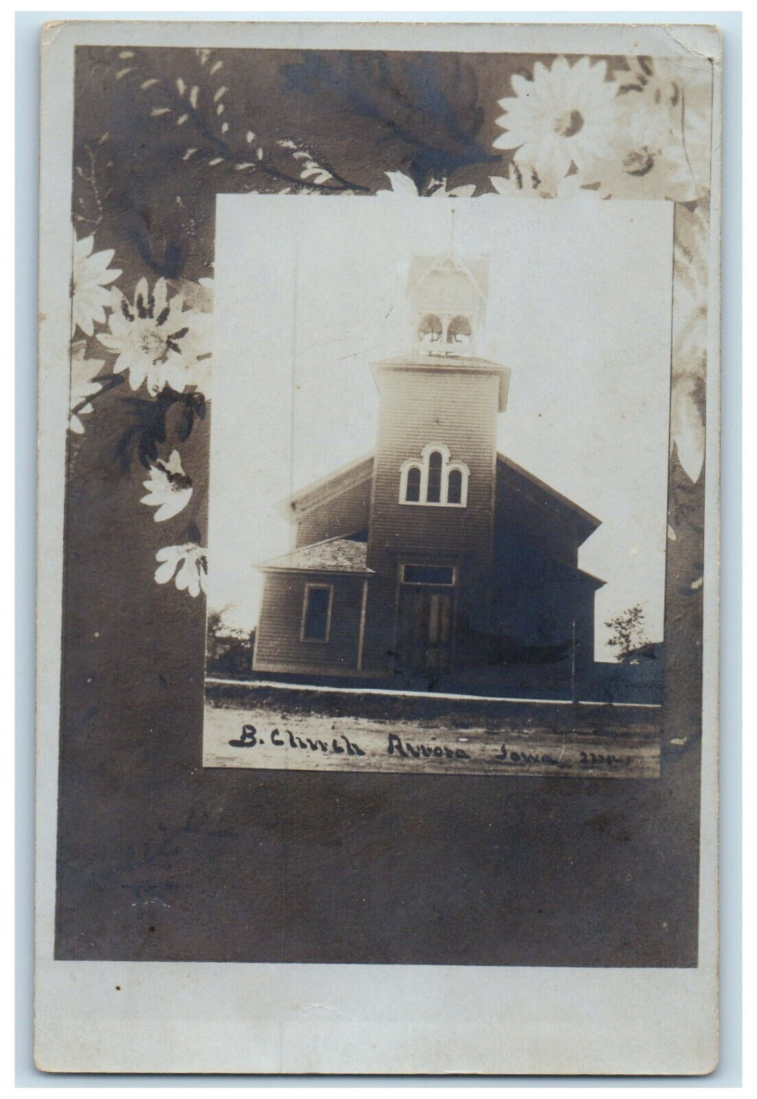 Aurora Iowa IA RPPC Photo Postcard B. Church Building c1920\'s Unposted