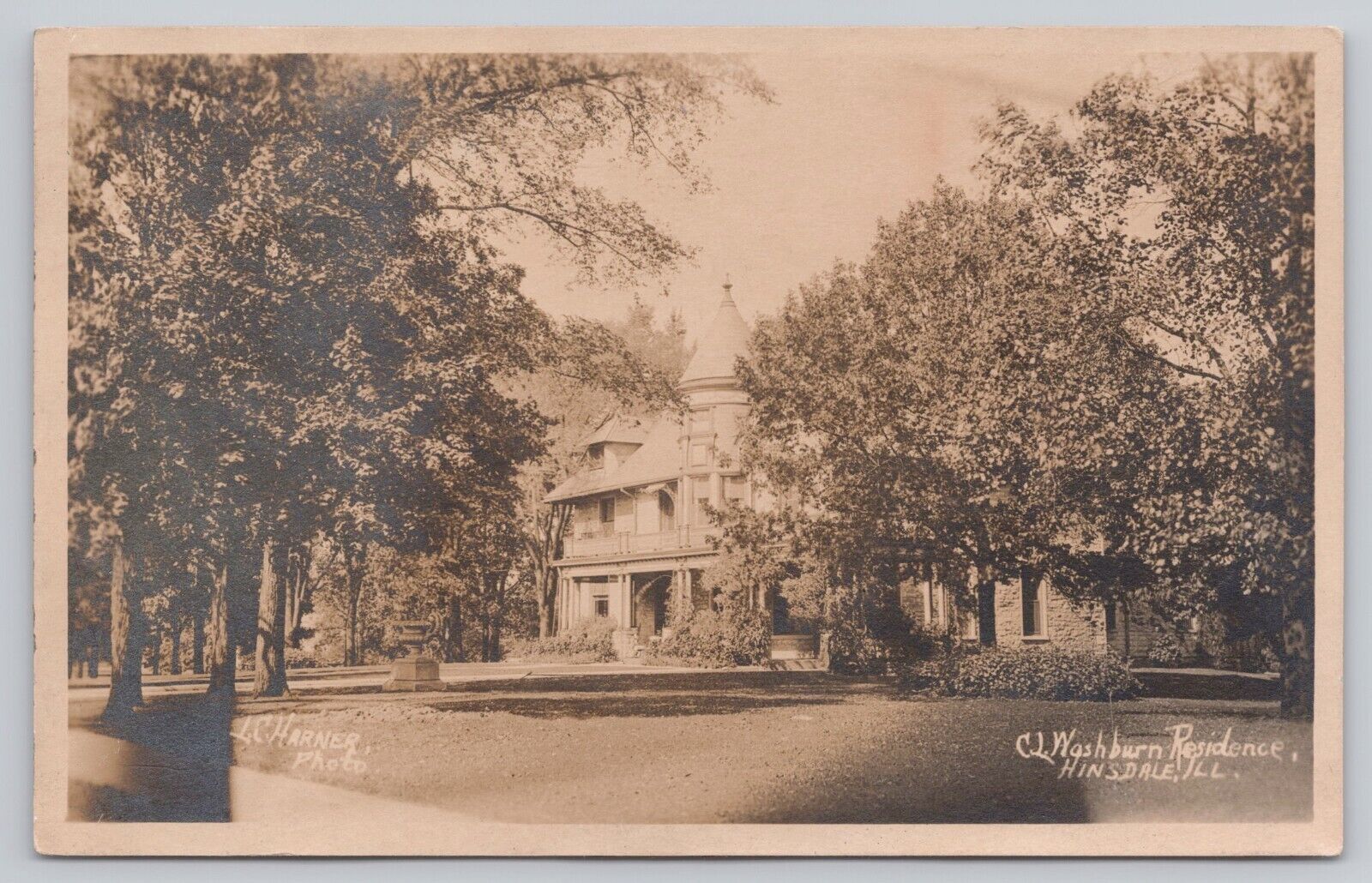 Hinsdale Illinois, CL Washburn Residence Home, Vintage RPPC Real Photo Postcard