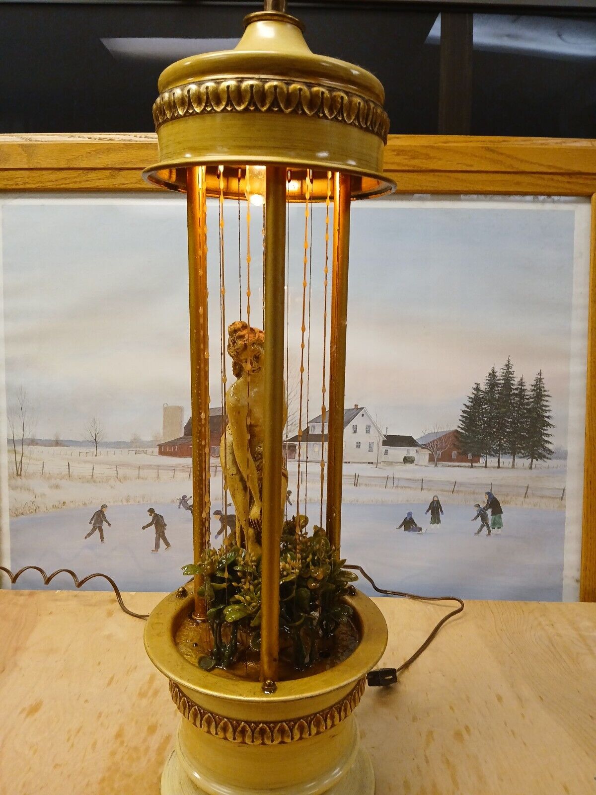 Vintage Table Lamp Greek Lady Goddess Oil Rain Lamp Works Mid Century 24\