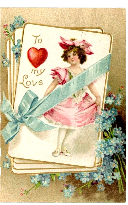 Antique Postcard Valentine\'s Day To Heart My Love Embossed Pink Blue 1908