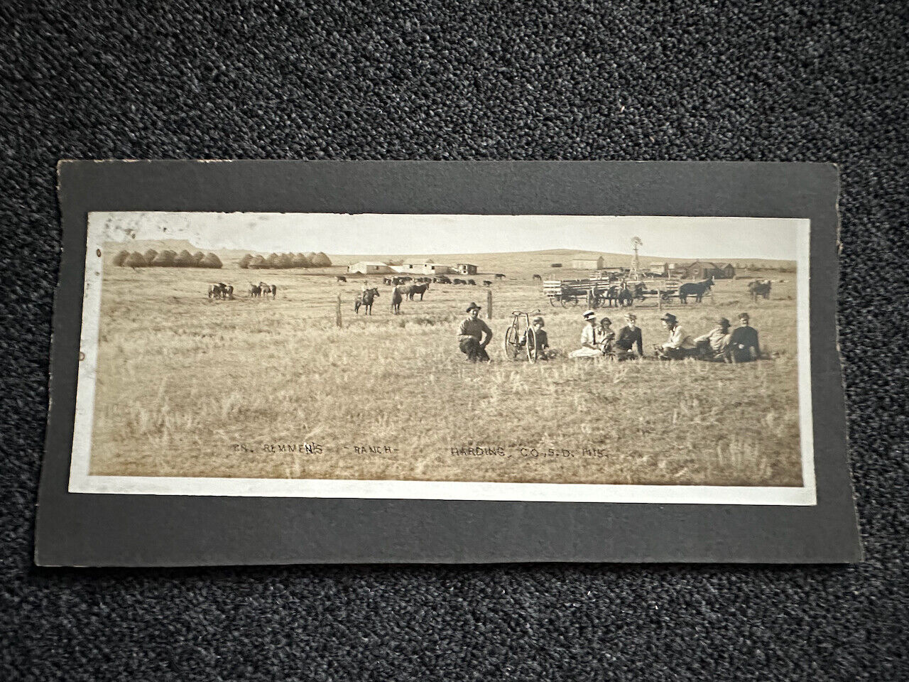 Rare mounted photo 1915 Camp Crook SD Harding County PN REMMENS Ranch Bicycle 