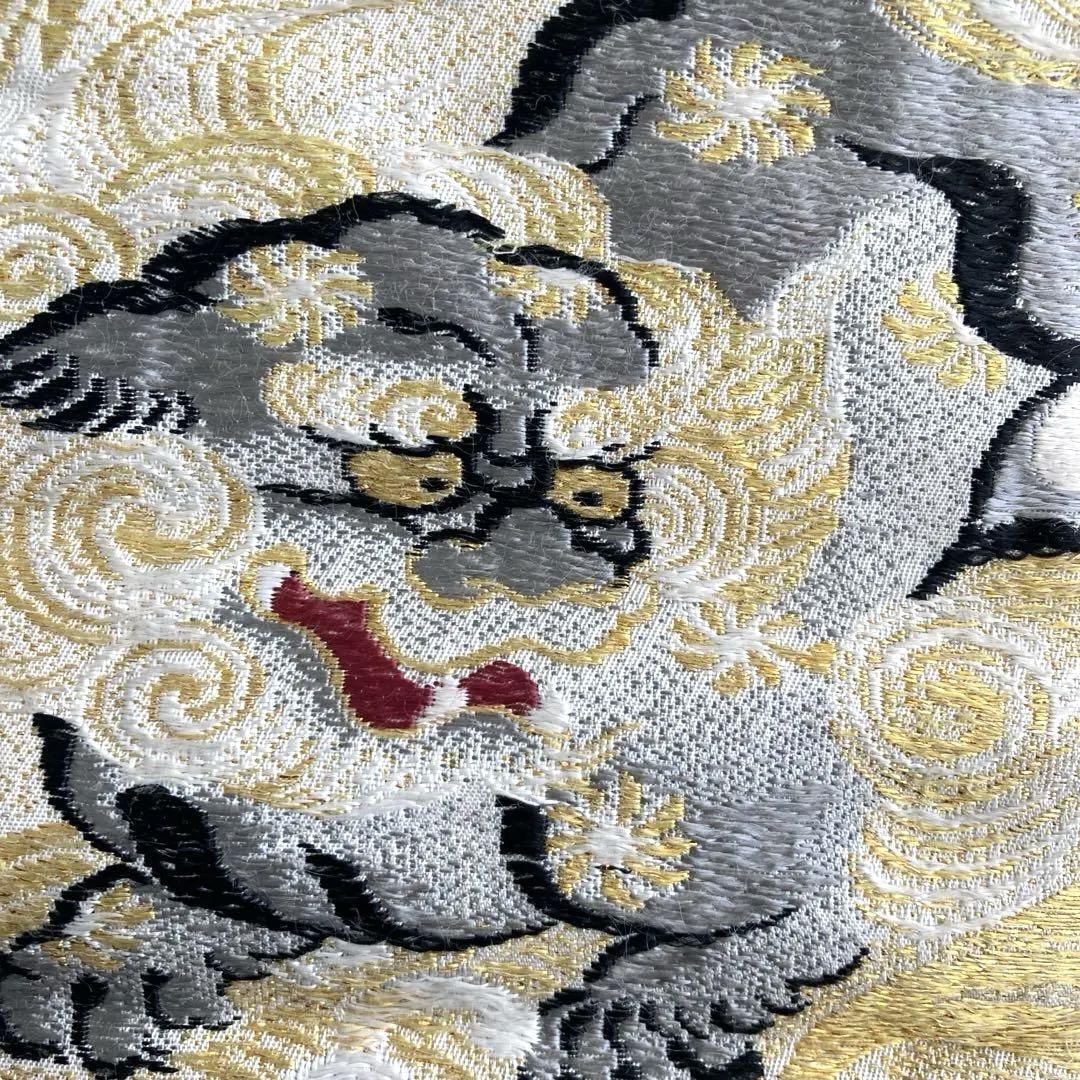 Japanese Antique Nagoya Obi Crane Karajishi Weave Full Pattern Taisho Pure Silk 