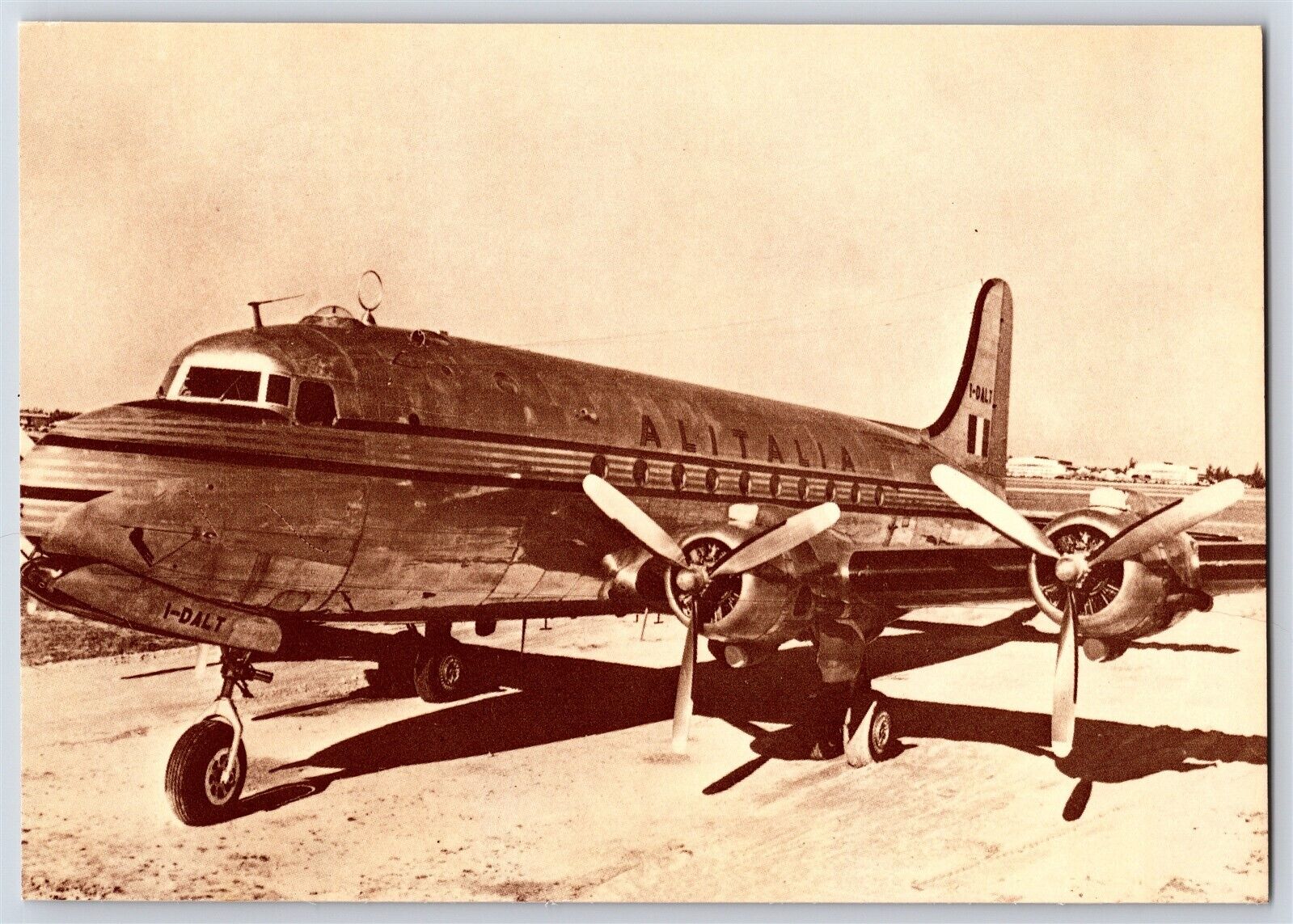Airplane Postcard Historic Alitalia Airlines Douglas DC-4 Plane Stats BY2