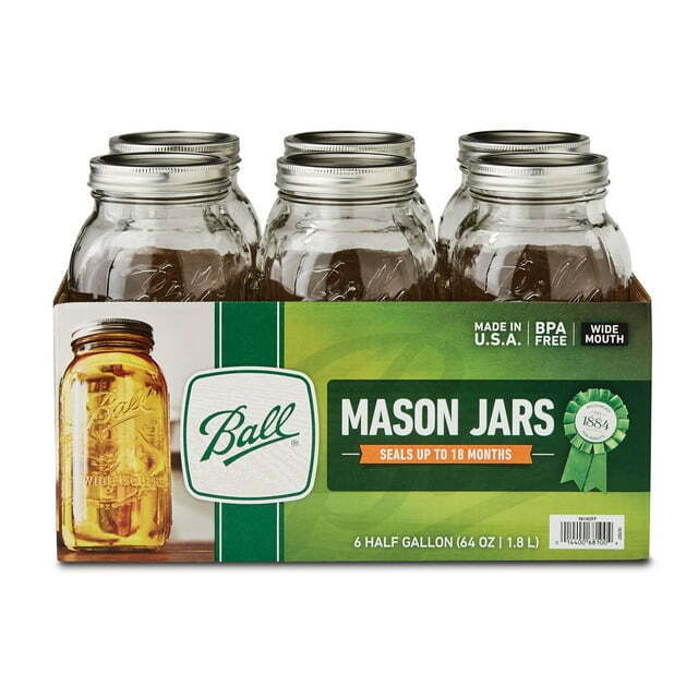 6 Count Wide Mouth 64oz Half Gallon Mason Jars with Lids & Bands