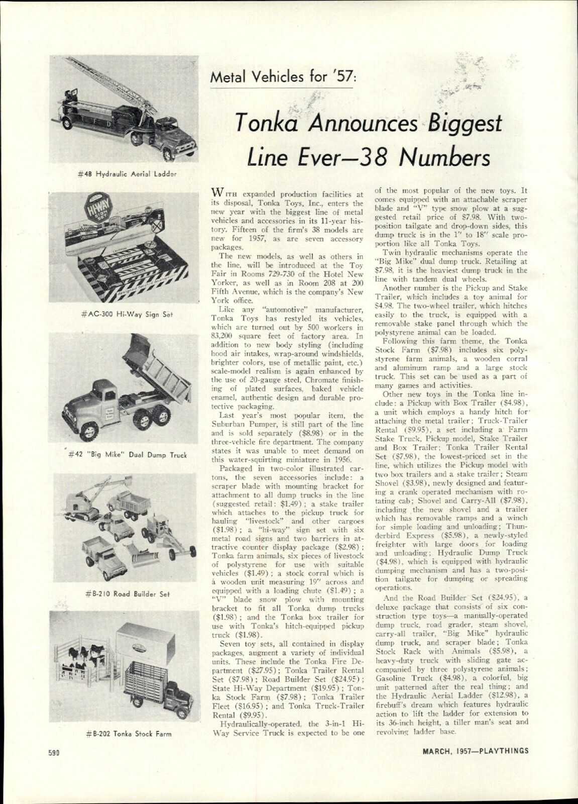 1957 PAPER AD Article Tonka Metal Toy Trucks Big Mike Aerial Ladder 