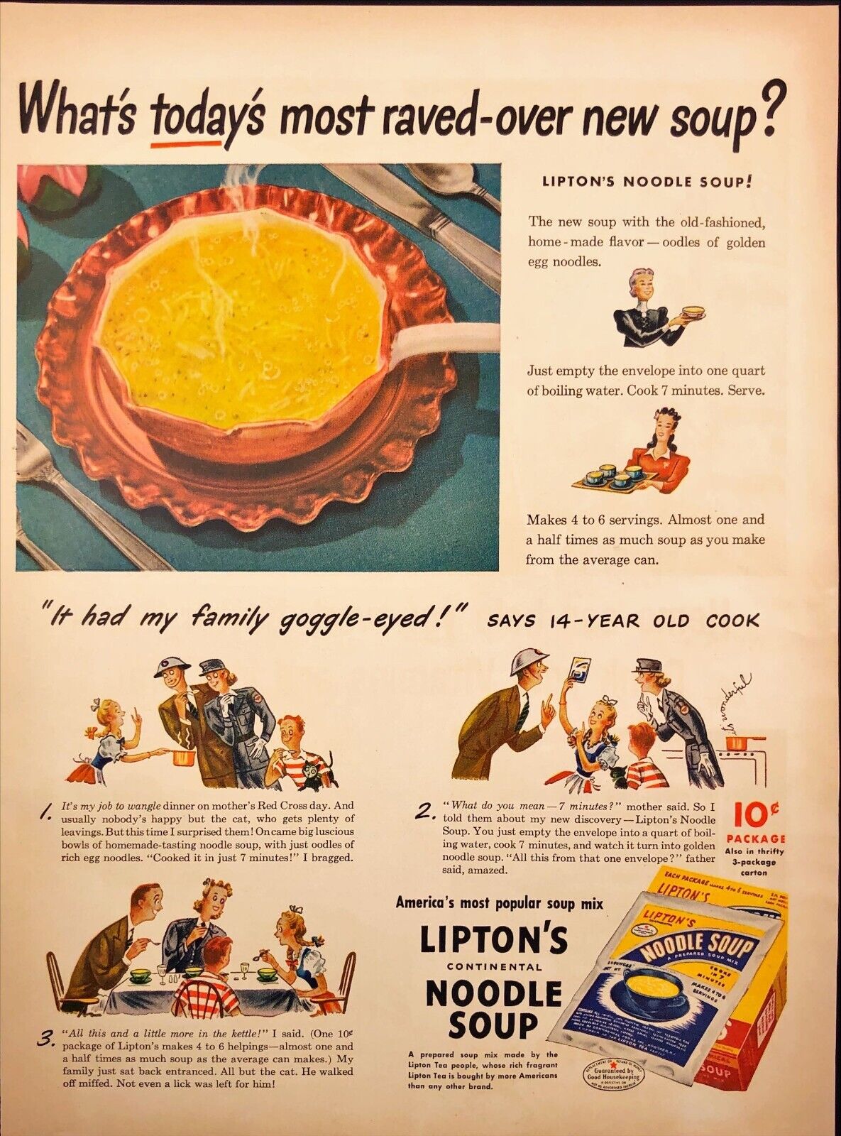 Lipton\'s Noodle Soup Red Cross Day WW II Vintage Print Ad 1943