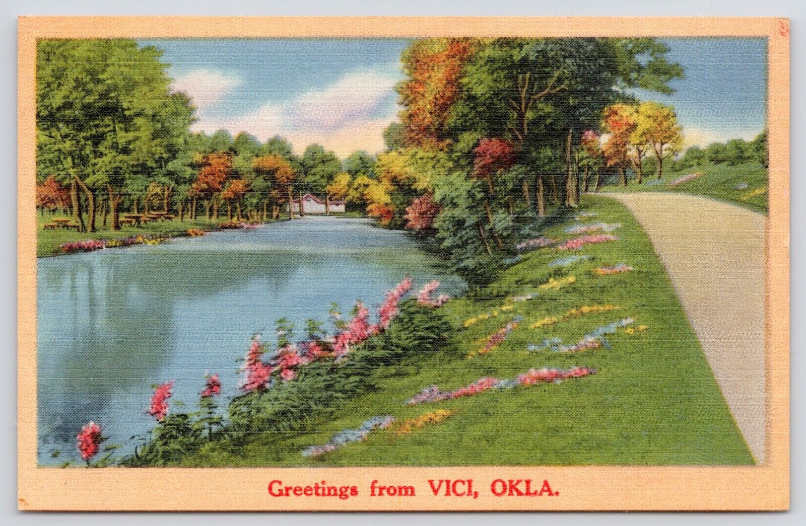 c1958 Greetings From Vici Oklahoma Vintage Dewey County OK Postcard