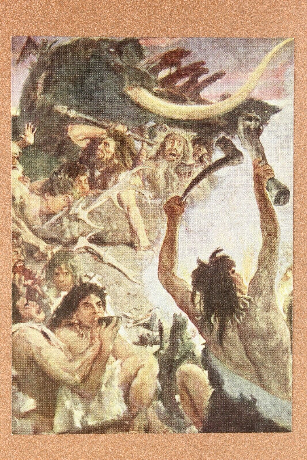 Hunting Orgy. Mammoth. Stone Age. Nude man woman. Feast. Russian postcard 1965🦖