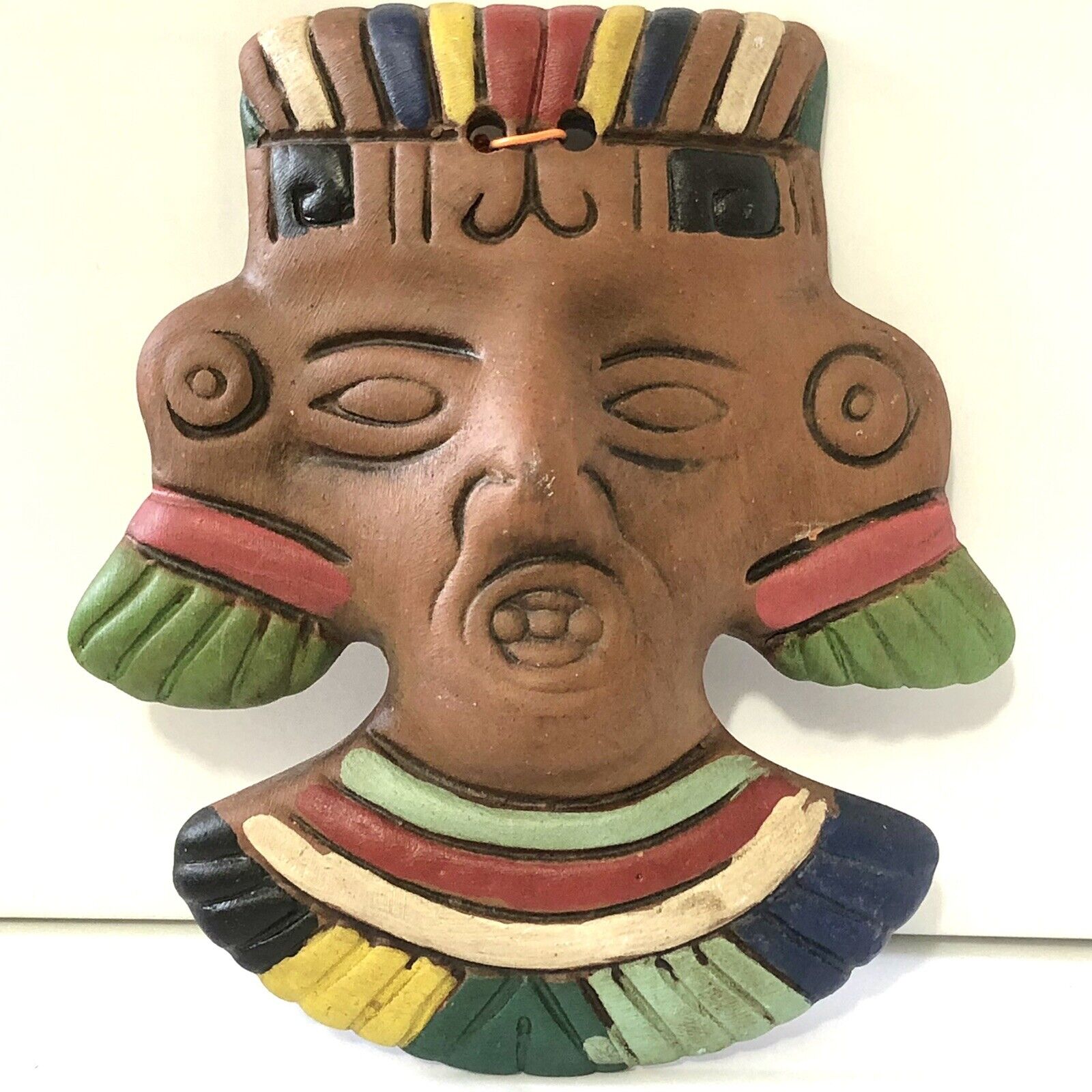 Vintage Clay Mask Plaque Mexican Aztec Mayan God  