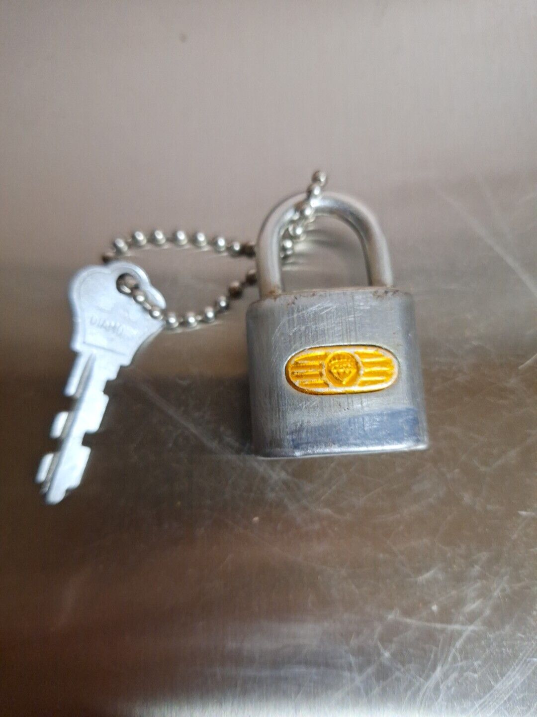 vtg diamond padlock With Key In Working Condition
