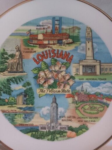 Louisiana The Pelican State Souvenir Plate Decorative Collection Vintage Retro