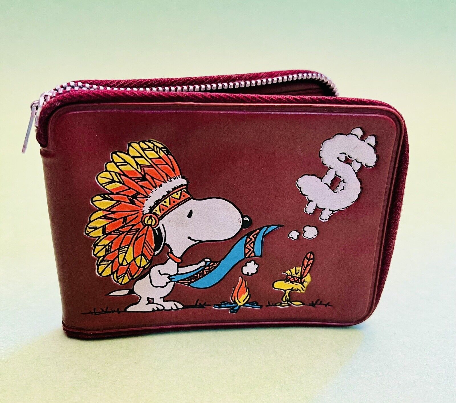 Vintage Peanuts SNOOPY & WOODSTOCK Vinyl Kids Zipper Wallet Charlie Brown Schulz