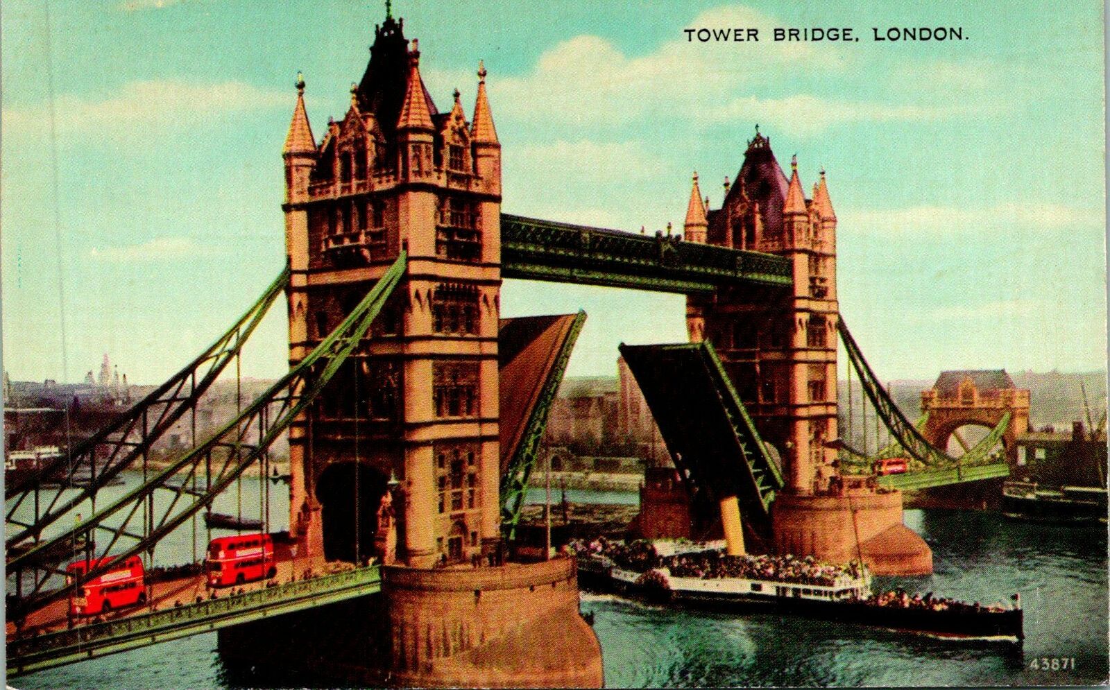 London UK Tower Bridge Rising Ship Postcard unused (25895)