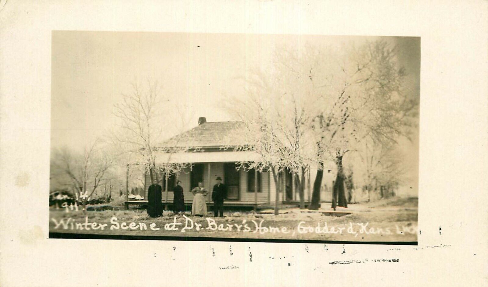 Real Photo Postcard Dr Barr\'s House in Winter, Goddard, Kansas circa 1911