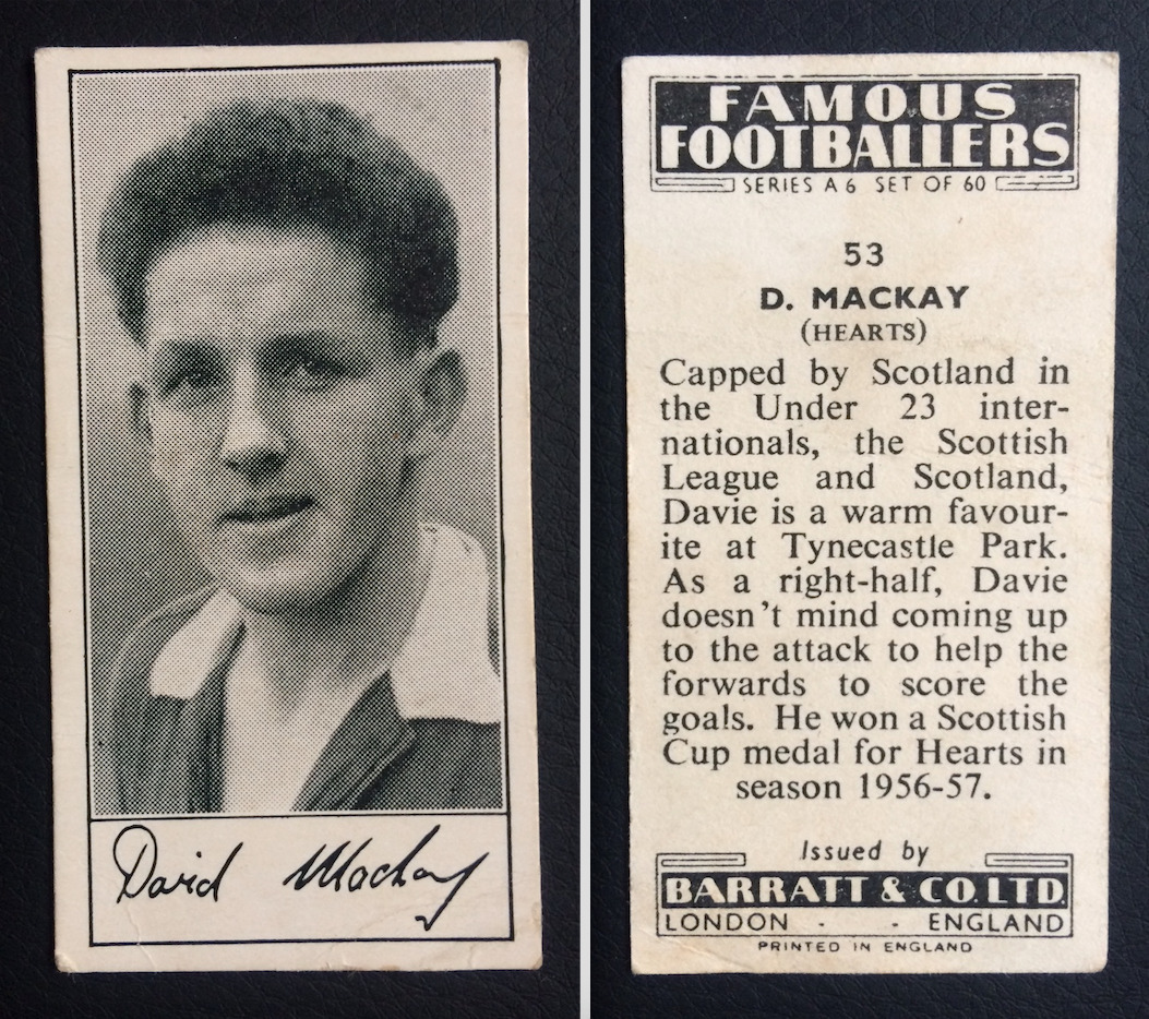 Barratt - Famous Footballers 1958-59 - Card No43 Dave Mackay Hearts