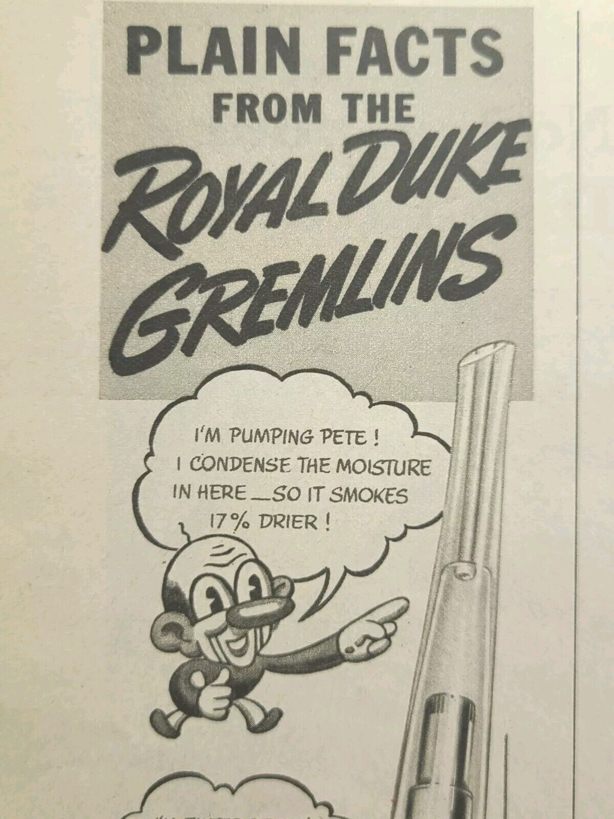 Royal Duke Tobacco Pipe Gremlins Plain Facts Pur-O-Matic Vintage Print Ad 1943