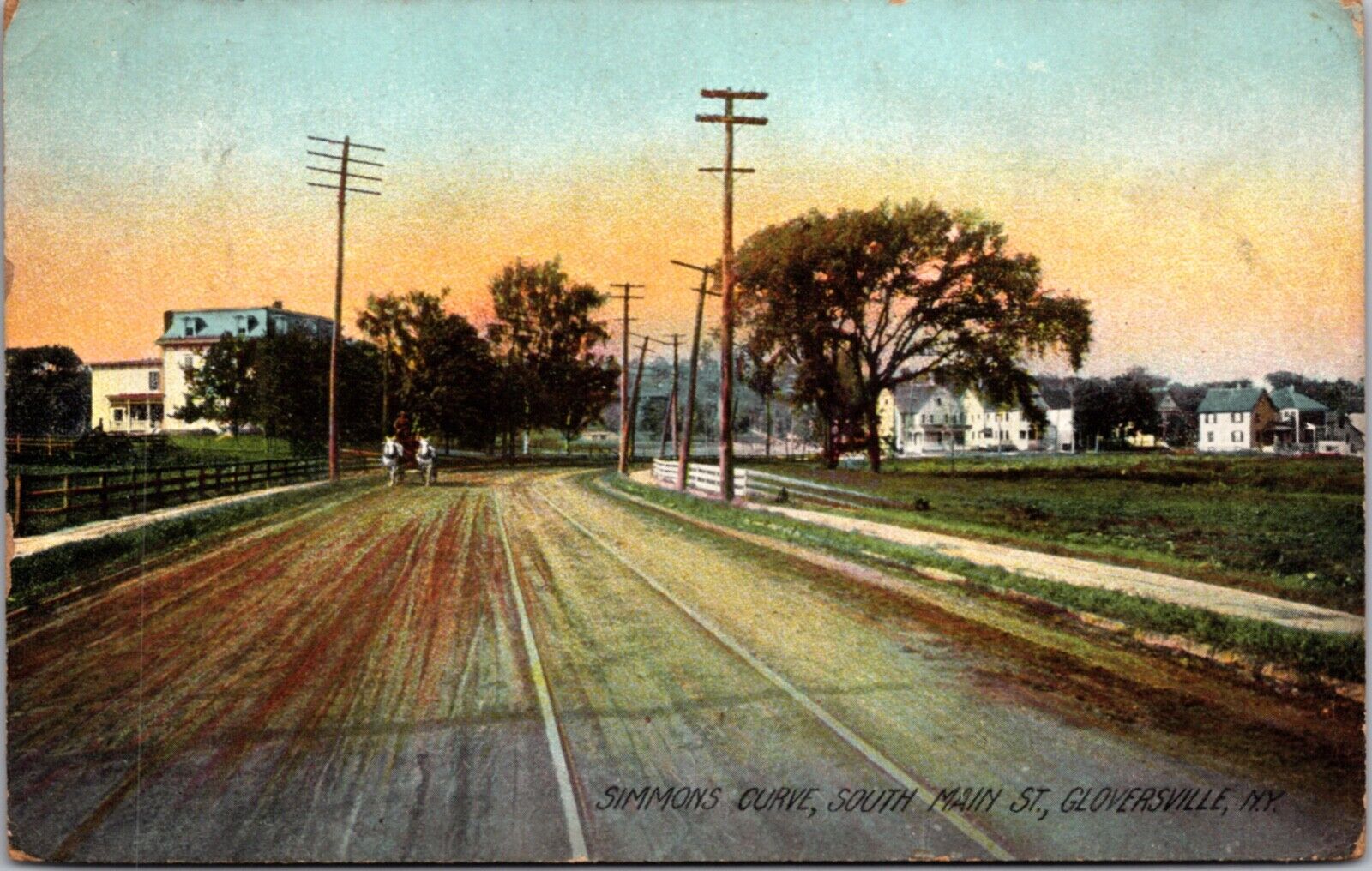 Postcard Simmons Curve, South Main Street in Gloversville, New York