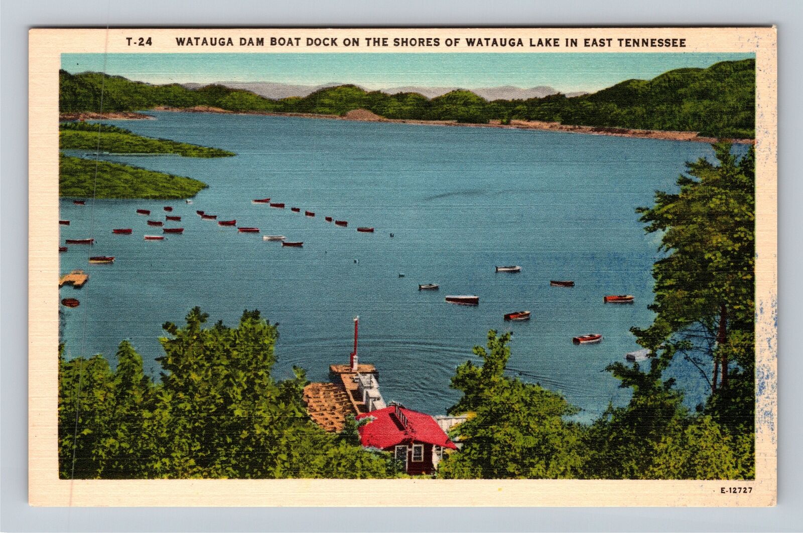 Watauga Lake TN-Tennessee, Watauga Dam Boat Dock Vintage Souvenir Postcard