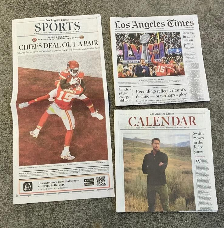 LOS ANGELES TIMES FEB 12 2024 KANSAS CITY CHIEFS WIN SUPER BOWL 58 SPECIAL PRICE