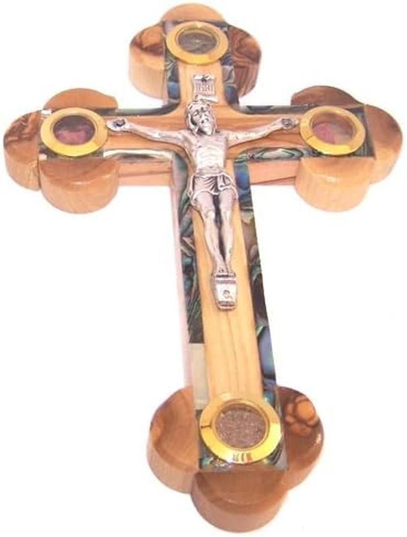 Thick Grade a Olive Wood 14 Stations Crucifix with Samples and Mother of Pearls 