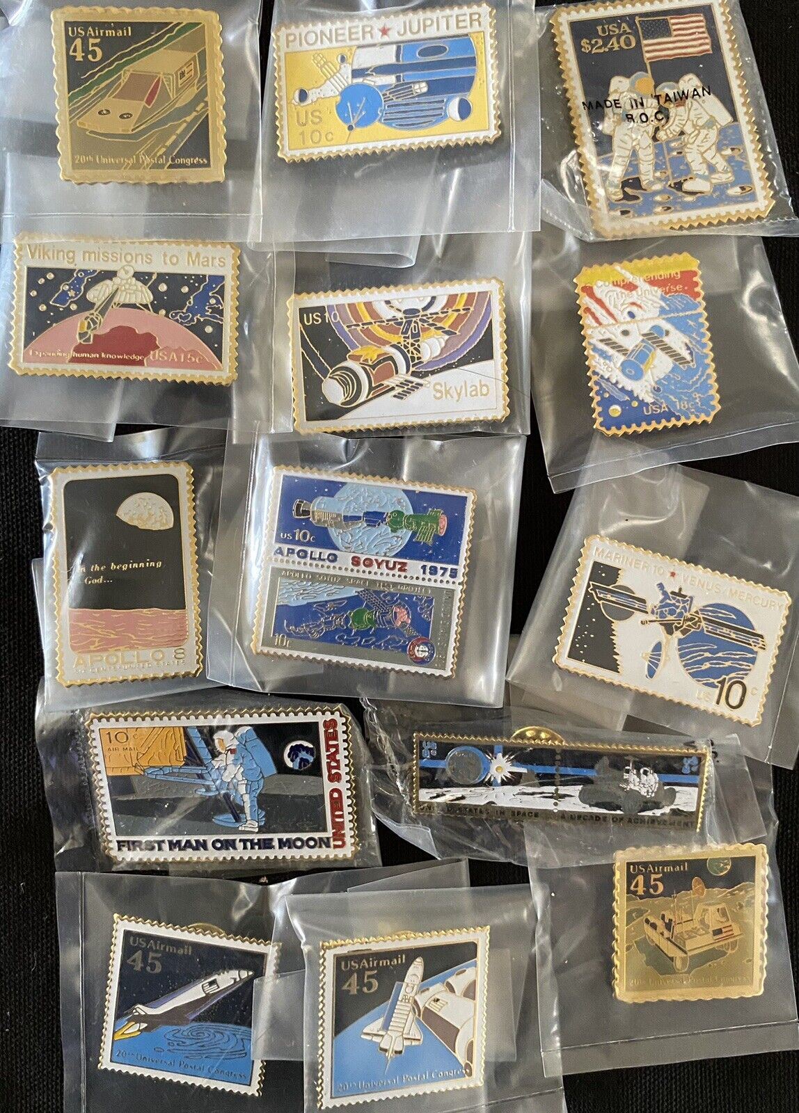 Rare 1 LOT containing 14 EACH NASA USPS Vintage Postage Metal Stamp Pins
