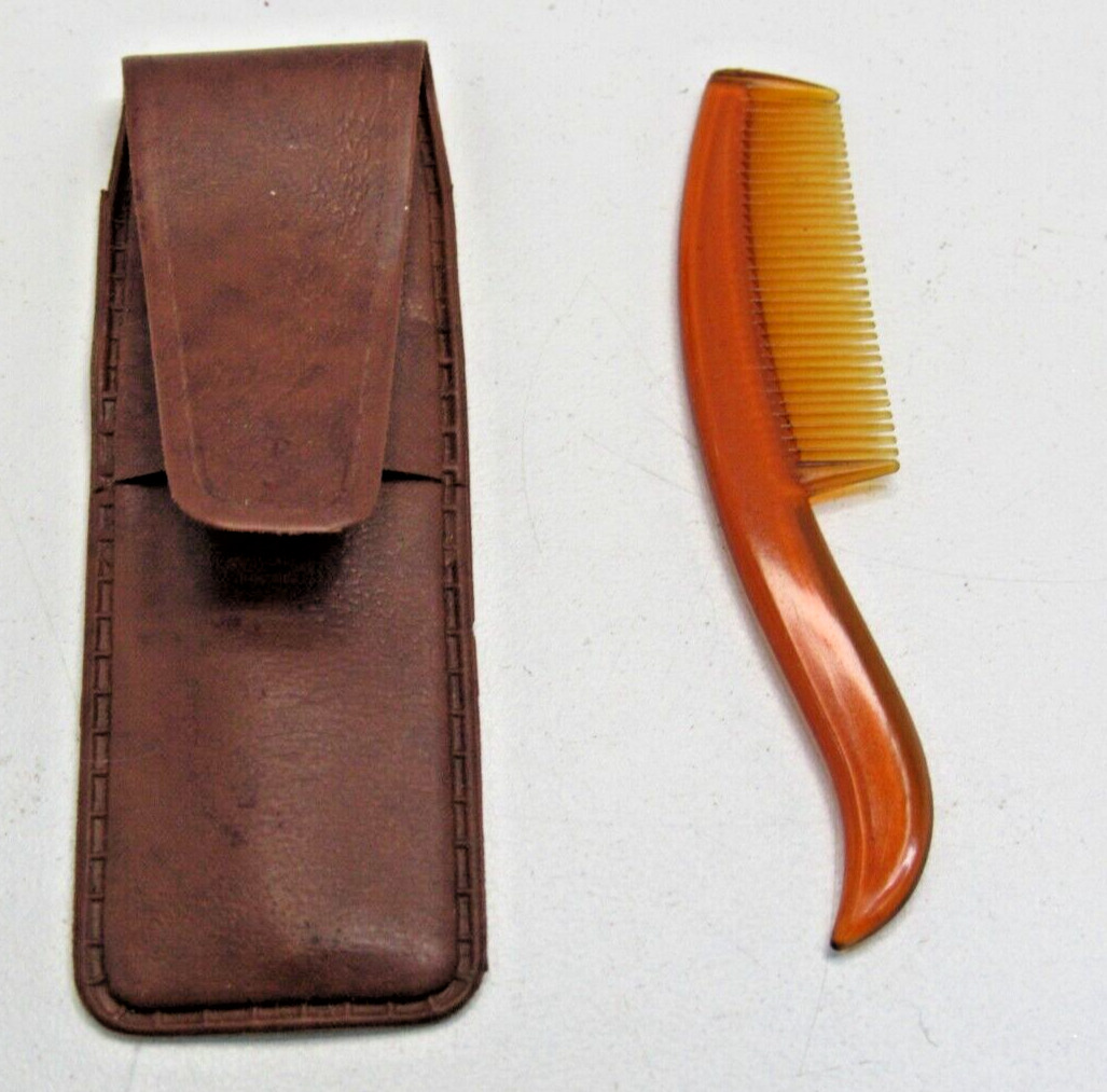 Vintage  Mustache Comb Brown Plastic Mini  Moustache Care Original Case #GG