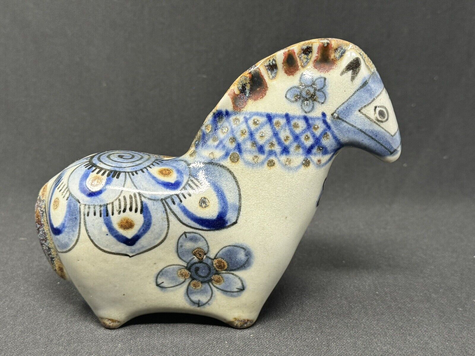 Vintage Mexican Tonala Folk Art Pottery Horse Figurine Ken Edwards