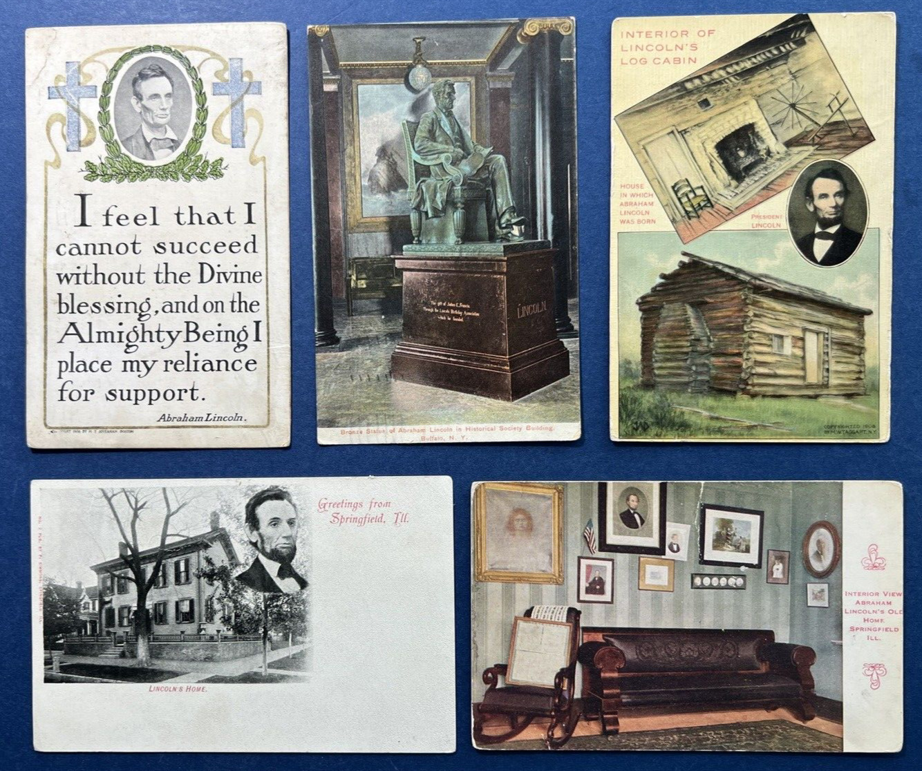 Mixture 5 Lincoln Antique Patriotic Postcards. Homes, Life. 1909 era