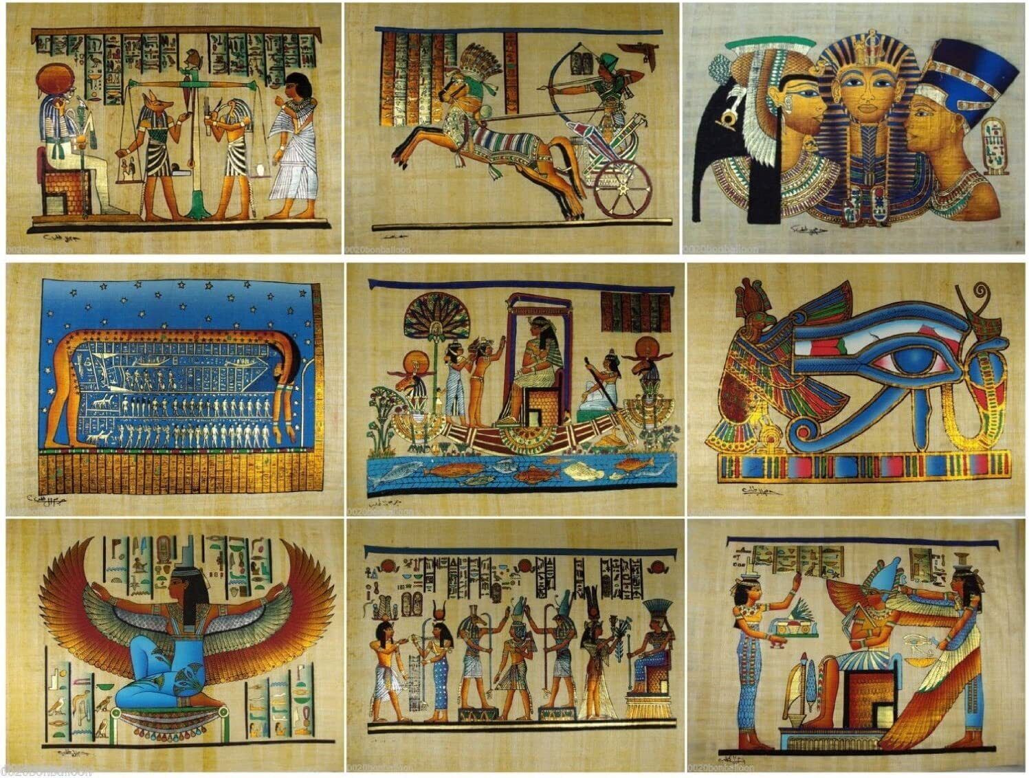 Set 20 PCS  Egyptian Papyrus Paper Original Hand Painted Ancient Pharaoh 30*40cm
