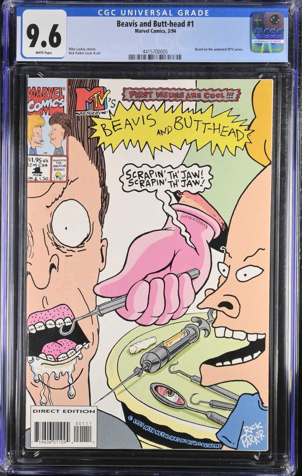 BEAVIS AND BUTT-HEAD #1 CGC 9.6 Based on the animated MTV series Marvel 1994